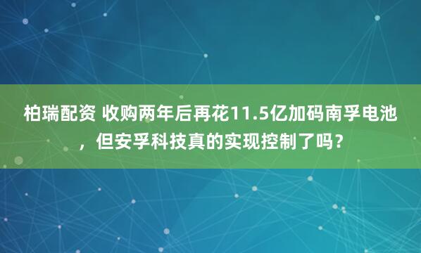 柏瑞配资 收购两年后再花11.5亿加码南孚电池，但安孚科技真的实现控制了吗？